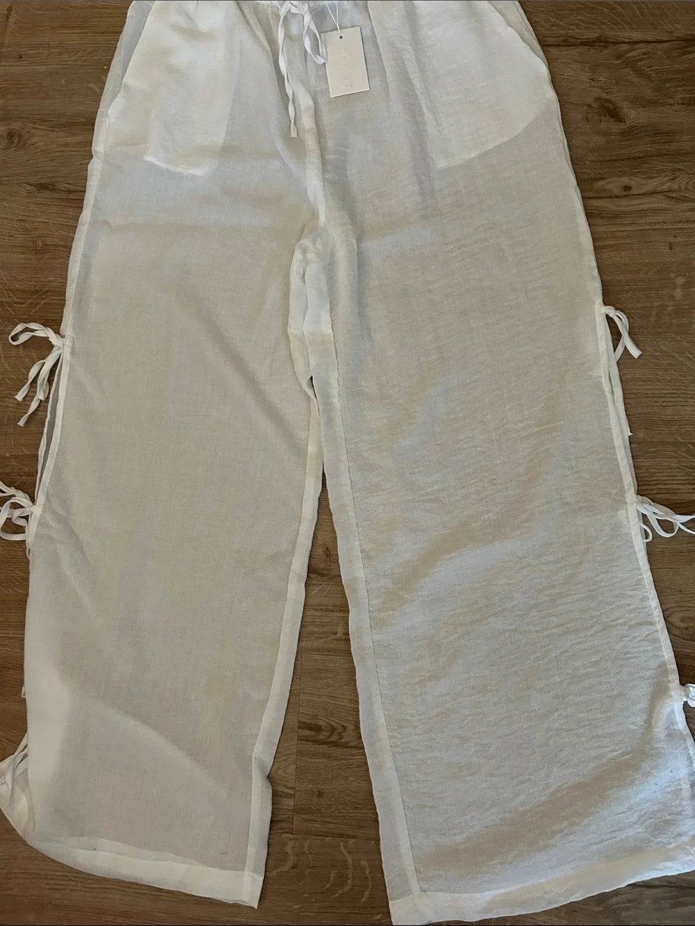 Dotti White Drawstring Wide-Leg Pants